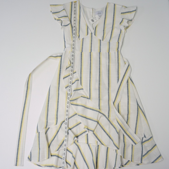 J.O.A. Striped Ruffle Flutter Trim Faux Wrap Dress - Picture 6 of 6